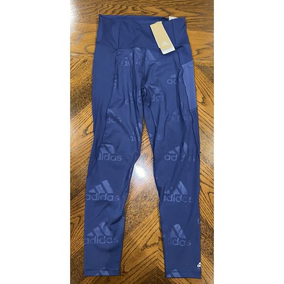 💙NEW Adidas Women’s 7/8 High Rise Tight Leggings Blue Logo Print Medium M NWT - Picture 10 of 10